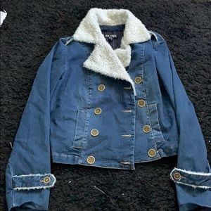 Jean jacket with fur lining.